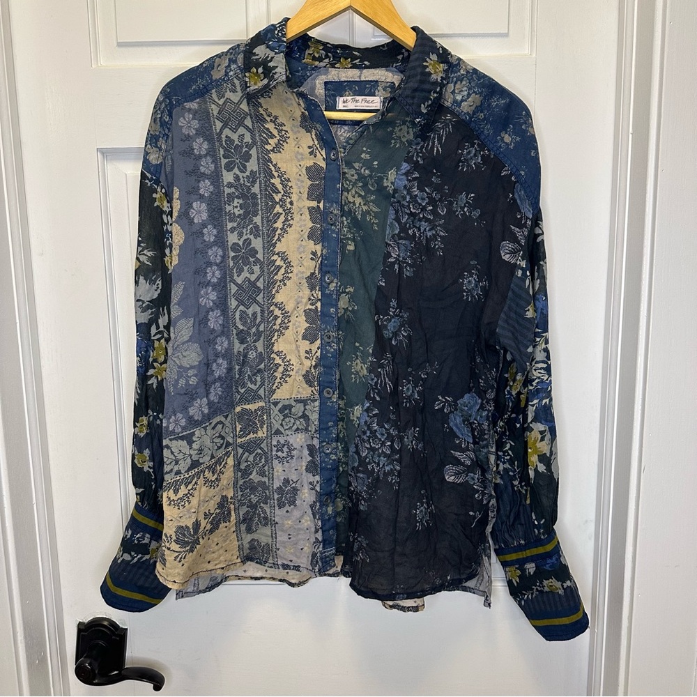 We‎ The Free Women's Patchwork Blouse - Blue and Black - Picture 2 of 7